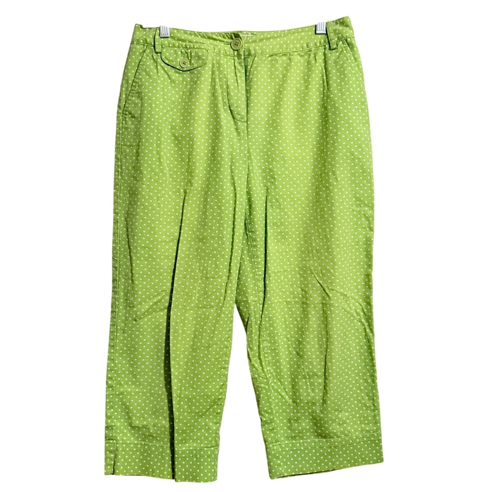 Talbots‎ Petites Lime Green Polka Dot Cropped Capri Pants Size 8P Stretch